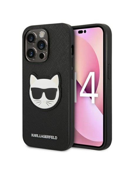 Karl Lagerfeld Saffiano Choupette Head Patch dėklas iPhone 14 Pro - juodas