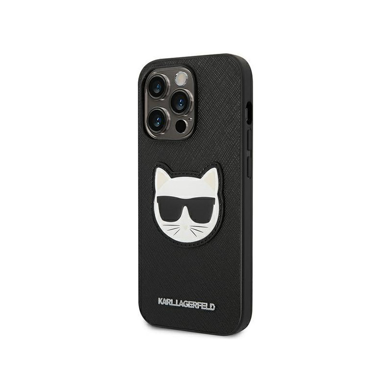 Karl Lagerfeld Saffiano Choupette Head Patch dėklas iPhone 14 Pro - juodas