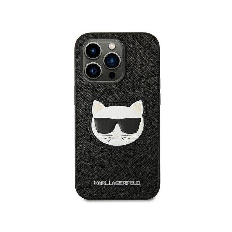 Karl Lagerfeld Saffiano Choupette Head Patch dėklas iPhone 14 Pro - juodas