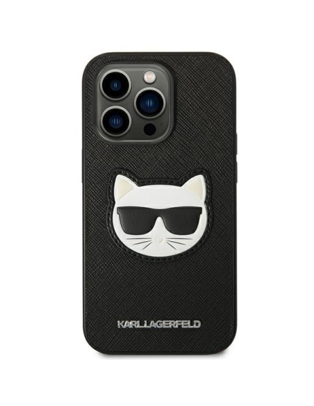 Karl Lagerfeld Saffiano Choupette Head Patch dėklas iPhone 14 Pro - juodas