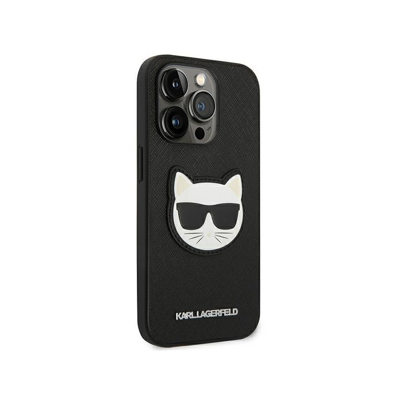 Karl Lagerfeld Saffiano Choupette Head Patch dėklas iPhone 14 Pro - juodas