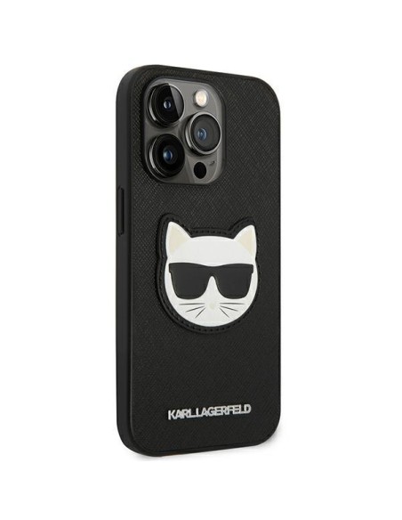 Karl Lagerfeld Saffiano Choupette Head Patch dėklas iPhone 14 Pro - juodas