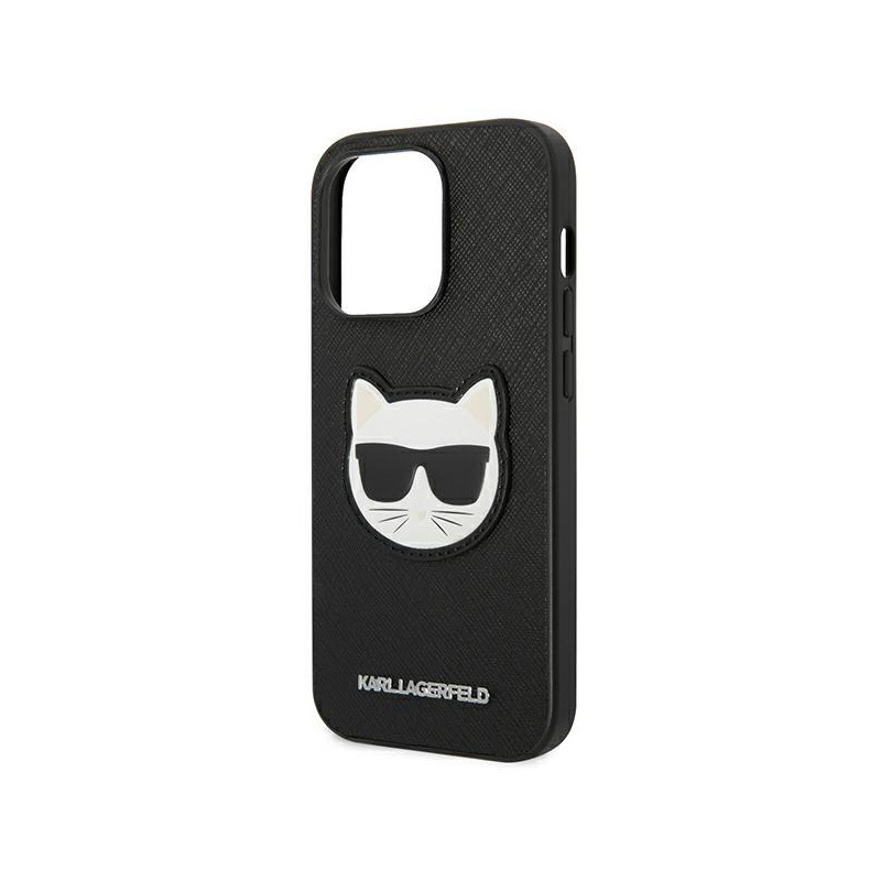 Karl Lagerfeld Saffiano Choupette Head Patch dėklas iPhone 14 Pro - juodas