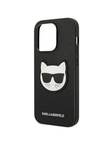 Karl Lagerfeld Saffiano Choupette Head Patch dėklas iPhone 14 Pro - juodas