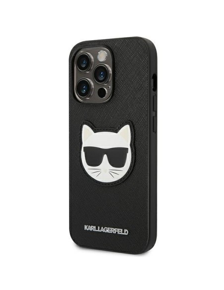 Karl Lagerfeld Saffiano Choupette Head Patch dėklas iPhone 14 Pro Max - juodas Karl Lagerfeld Saffiano Choupette Head Patch dėklas iPhone 14 Pro Max - juodas