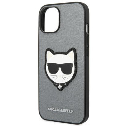 Karl Lagerfeld Saffiano Choupette Head Patch dėklas iPhone 14 Plus - sidabrinis