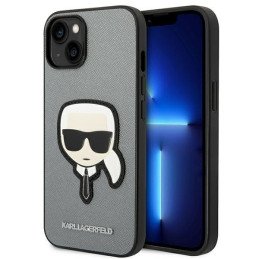 Karl Lagerfeld Saffiano Karl& 39 s Head Patch dėklas, skirtas iPhone 14 Plus – sidabrinis