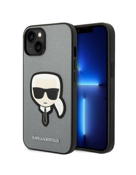 Karl Lagerfeld Saffiano Karl& 39 s Head Patch dėklas, skirtas iPhone 14 Plus – sidabrinis Karl Lagerfeld Saffiano Karl& 39 s Head Patch dėklas, skirtas iPhone 14 Plus – sidabrinis