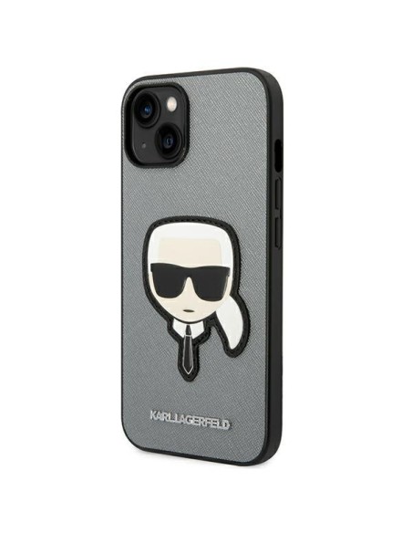 Karl Lagerfeld Saffiano Karl& 39 s Head Patch dėklas, skirtas iPhone 14 Plus – sidabrinis Karl Lagerfeld Saffiano Karl& 39 s Head Patch dėklas, skirtas iPhone 14 Plus – sidabrinis