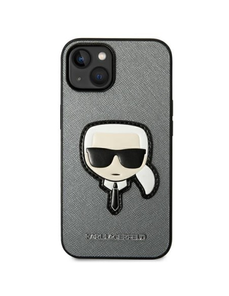 Karl Lagerfeld Saffiano Karl& 39 s Head Patch dėklas, skirtas iPhone 14 Plus – sidabrinis Karl Lagerfeld Saffiano Karl& 39 s Head Patch dėklas, skirtas iPhone 14 Plus – sidabrinis