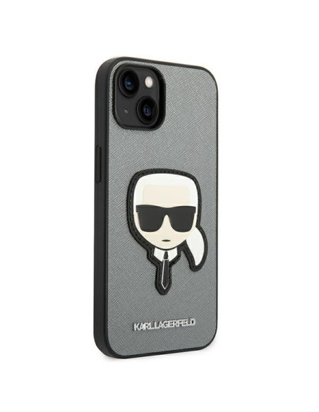 Karl Lagerfeld Saffiano Karl& 39 s Head Patch dėklas, skirtas iPhone 14 Plus – sidabrinis Karl Lagerfeld Saffiano Karl& 39 s Head Patch dėklas, skirtas iPhone 14 Plus – sidabrinis