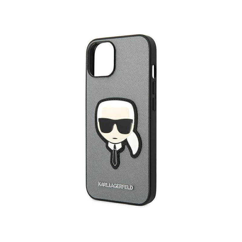 Karl Lagerfeld Saffiano Karl& 39 s Head Patch dėklas, skirtas iPhone 14 Plus – sidabrinis
