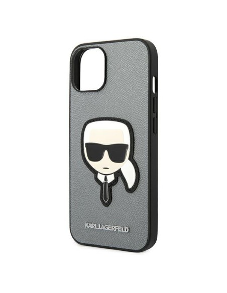 Karl Lagerfeld Saffiano Karl& 39 s Head Patch dėklas, skirtas iPhone 14 Plus – sidabrinis Karl Lagerfeld Saffiano Karl& 39 s Head Patch dėklas, skirtas iPhone 14 Plus – sidabrinis