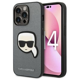 Karl Lagerfeld Saffiano Karl& 39 s Head Patch dėklas, skirtas iPhone 14 Pro Max – sidabrinis