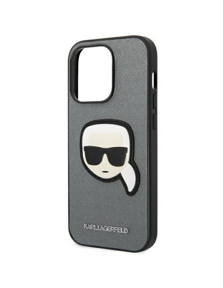 Karl Lagerfeld Saffiano Karl& 39 s Head Patch dėklas, skirtas iPhone 14 Pro Max – sidabrinis