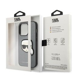 Karl Lagerfeld Saffiano Karl& 39 s Head Patch dėklas, skirtas iPhone 14 Pro Max – sidabrinis