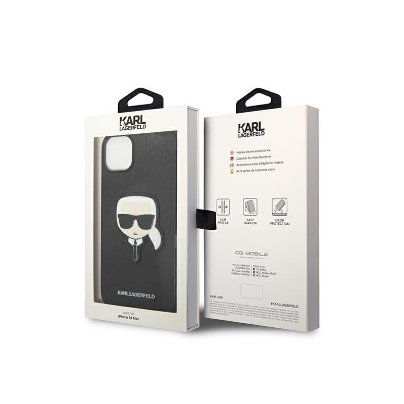 Karl Lagerfeld Saffiano Karl& 39 s Head Patch dėklas iPhone 14 Plus - juodas