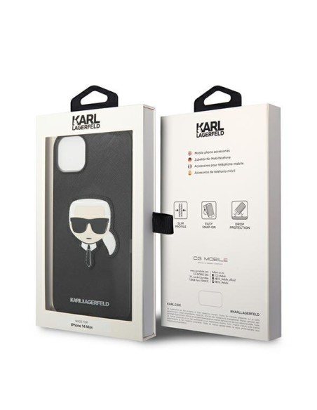 Karl Lagerfeld Saffiano Karl& 39 s Head Patch dėklas iPhone 14 Plus - juodas Karl Lagerfeld Saffiano Karl& 39 s Head Patch dėklas iPhone 14 Plus - juodas