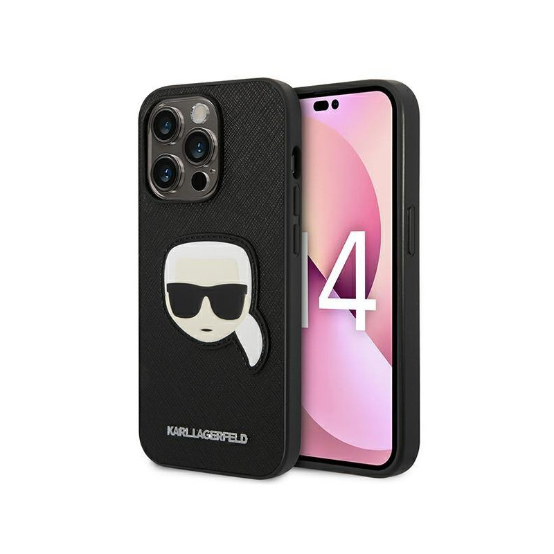 Karl Lagerfeld Saffiano Karl& 39 s Head Patch dėklas, skirtas iPhone 14 Pro Max - juodas