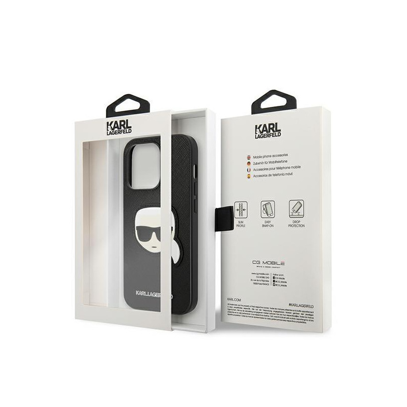 Karl Lagerfeld Saffiano Karl& 39 s Head Patch dėklas, skirtas iPhone 14 Pro Max - juodas