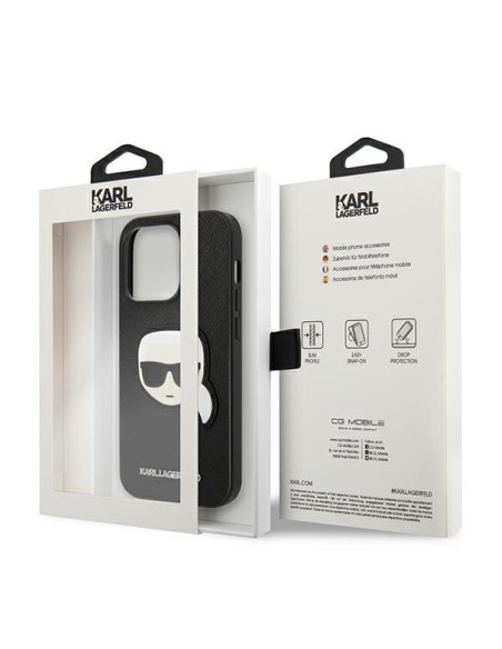 Karl Lagerfeld Saffiano Karl& 39 s Head Patch dėklas, skirtas iPhone 14 Pro Max - juodas Karl Lagerfeld Saffiano Karl& 39 s Head Patch dėklas, skirtas iPhone 14 Pro Max - juodas