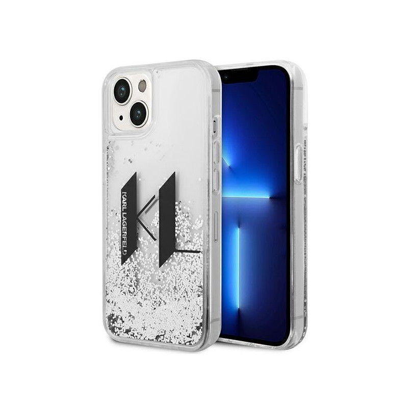 Karl Lagerfeld Liquid Glitter Big KL dėklas iPhone 14 Plus - sidabrinis