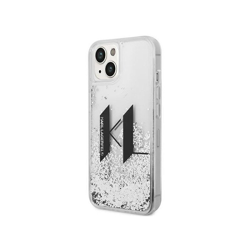 Karl Lagerfeld Liquid Glitter Big KL dėklas iPhone 14 Plus - sidabrinis
