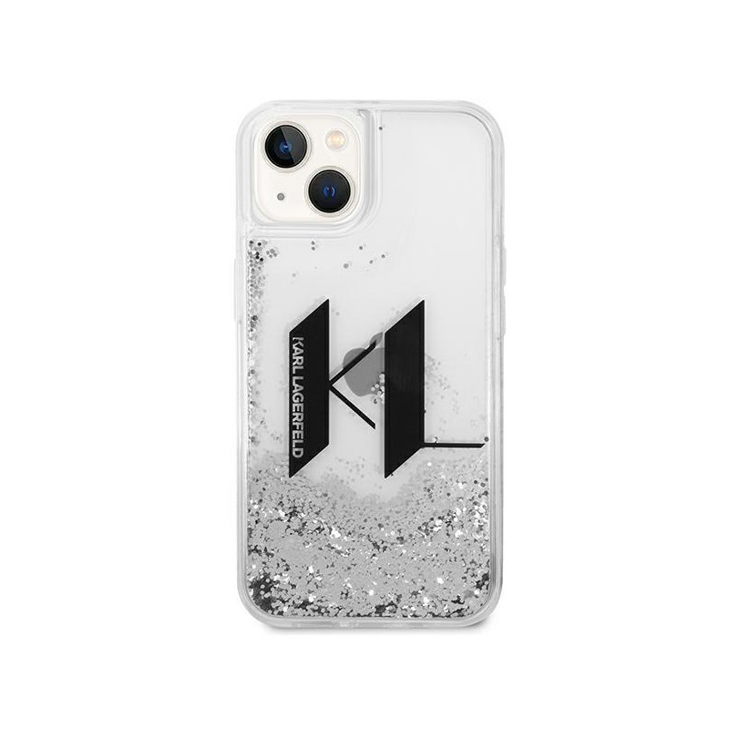 Karl Lagerfeld Liquid Glitter Big KL dėklas iPhone 14 Plus - sidabrinis