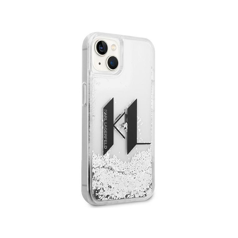 Karl Lagerfeld Liquid Glitter Big KL dėklas iPhone 14 Plus - sidabrinis