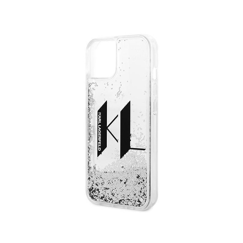 Karl Lagerfeld Liquid Glitter Big KL dėklas iPhone 14 Plus - sidabrinis