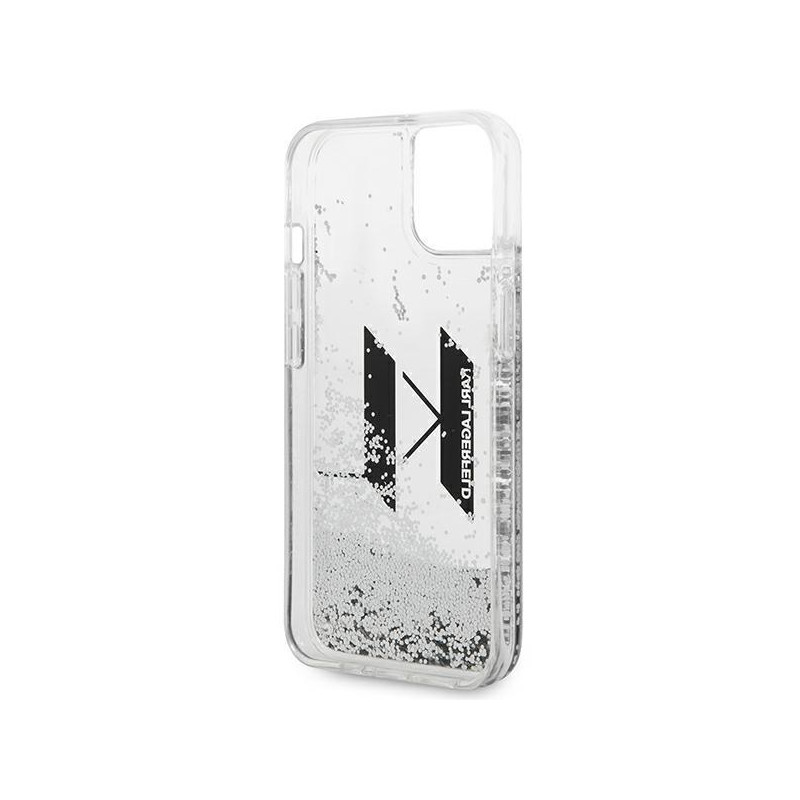 Karl Lagerfeld Liquid Glitter Big KL dėklas iPhone 14 Plus - sidabrinis