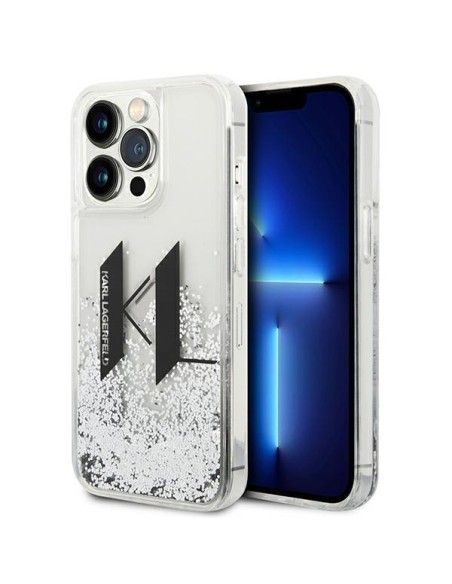 Karl Lagerfeld Liquid Glitter Big KL dėklas iPhone 14 Pro Max - sidabrinis Karl Lagerfeld Liquid Glitter Big KL dėklas iPhone 14 Pro Max - sidabrinis