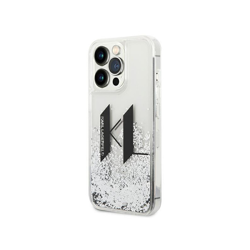 Karl Lagerfeld Liquid Glitter Big KL dėklas iPhone 14 Pro Max - sidabrinis