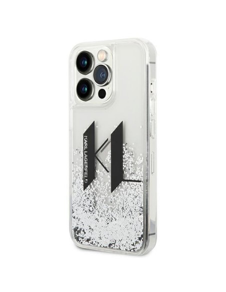 Karl Lagerfeld Liquid Glitter Big KL dėklas iPhone 14 Pro Max - sidabrinis Karl Lagerfeld Liquid Glitter Big KL dėklas iPhone 14 Pro Max - sidabrinis