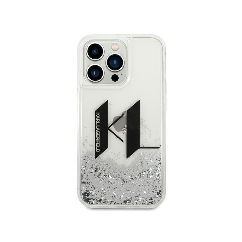 Karl Lagerfeld Liquid Glitter Big KL dėklas iPhone 14 Pro Max - sidabrinis