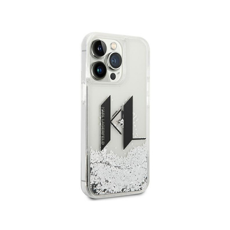 Karl Lagerfeld Liquid Glitter Big KL dėklas iPhone 14 Pro Max - sidabrinis