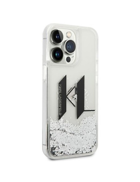 Karl Lagerfeld Liquid Glitter Big KL dėklas iPhone 14 Pro Max - sidabrinis Karl Lagerfeld Liquid Glitter Big KL dėklas iPhone 14 Pro Max - sidabrinis