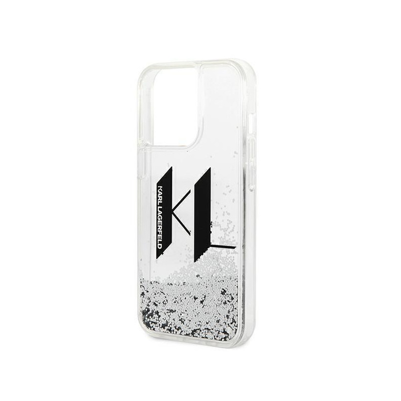 Karl Lagerfeld Liquid Glitter Big KL dėklas iPhone 14 Pro Max - sidabrinis
