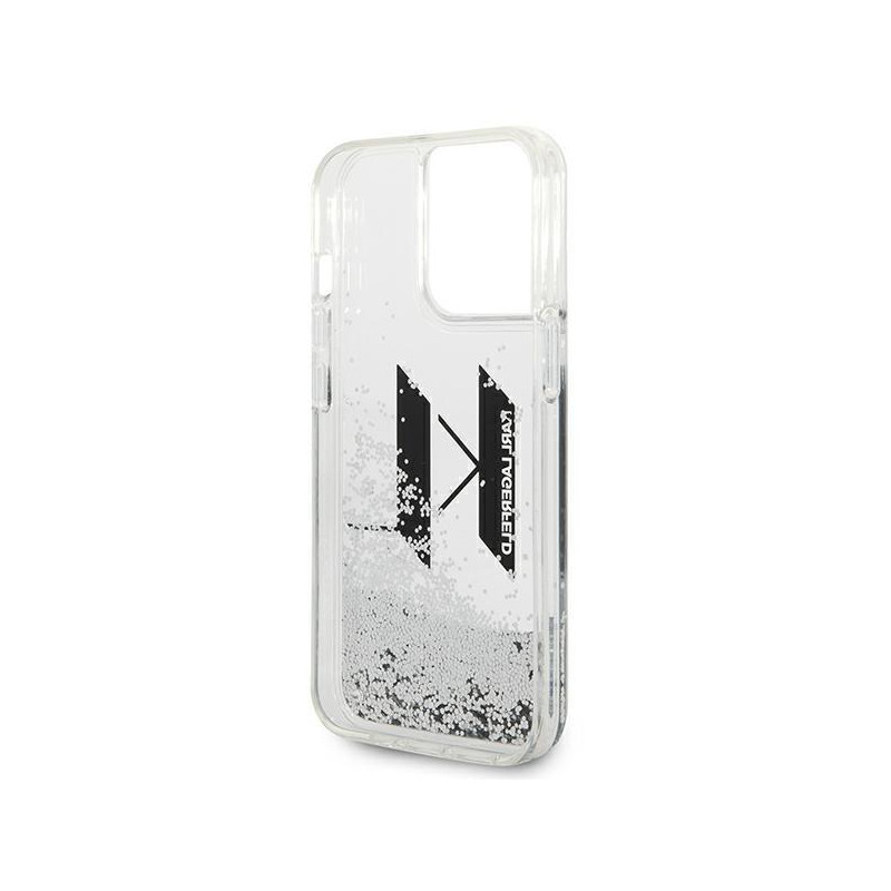 Karl Lagerfeld Liquid Glitter Big KL dėklas iPhone 14 Pro Max - sidabrinis
