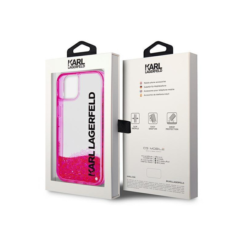 Karl Lagerfeld Liquid Glitter Elong dėklas iPhone 14 Plus - rožinis