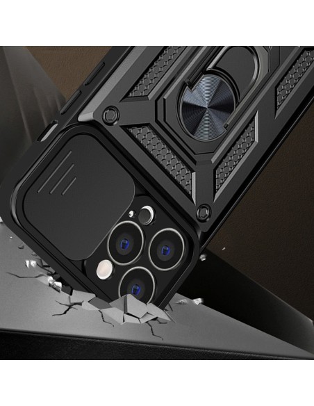 Hybrid Armor Camshield iPhone 14 dėklas, šarvuotas dangtelis su fotoaparato dangteliu, mėlynas