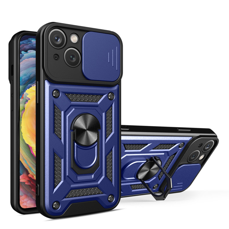 Hybrid Armor Camshield iPhone 14 Plus dėklas, šarvuotas dangtelis su fotoaparato dangteliu, mėlynas Hybrid Armor Camshield iPhone 14 Plus dėklas, šarvuotas dangtelis su fotoaparato dangteliu, mėlynas