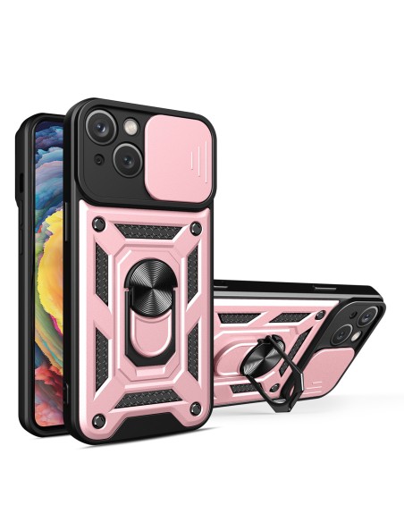 Hybrid Armor Camshield iPhone 14 Plus dėklas, šarvuotas dangtelis su fotoaparato dangteliu, rožinis
