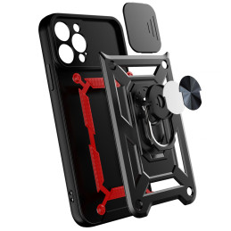 Hybrid Armor Camshield iPhone 14 Pro dėklas, šarvuotas dangtelis su kameros dangteliu, juodas