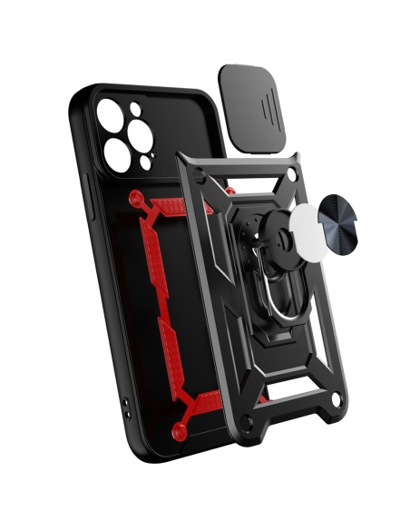 Hybrid Armor Camshield dėklas skirtas iPhone 14 Pro Max, šarvuotas dangtelis su fotoaparato dangteliu, juodas