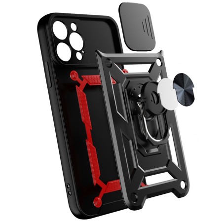 Hybrid Armor Camshield iPhone 13 Pro dėklas, šarvuotas dangtelis su fotoaparato dangteliu, juodas