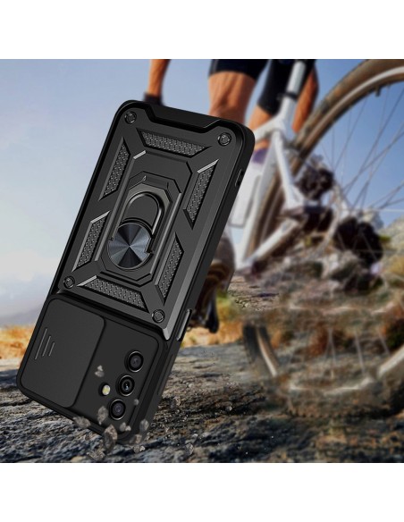 Hybrid Armor Camshield dėklas Samsung Galaxy A13 5G šarvuotas dangtelis su fotoaparato dangteliu juodas