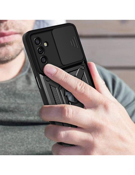 Hybrid Armor Camshield dėklas Samsung Galaxy A13 5G šarvuotas dangtelis su fotoaparato dangteliu juodas