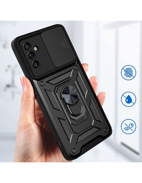 Hybrid Armor Camshield dėklas Samsung Galaxy A13 5G šarvuotas dangtelis su fotoaparato dangteliu juodas