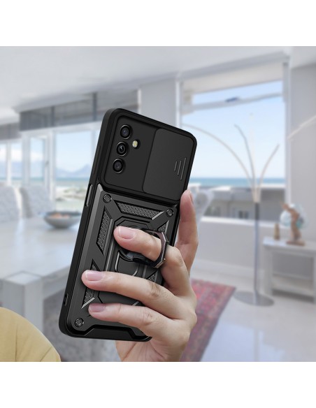 Hybrid Armor Camshield dėklas Samsung Galaxy A13 5G šarvuotas dangtelis su fotoaparato dangteliu juodas